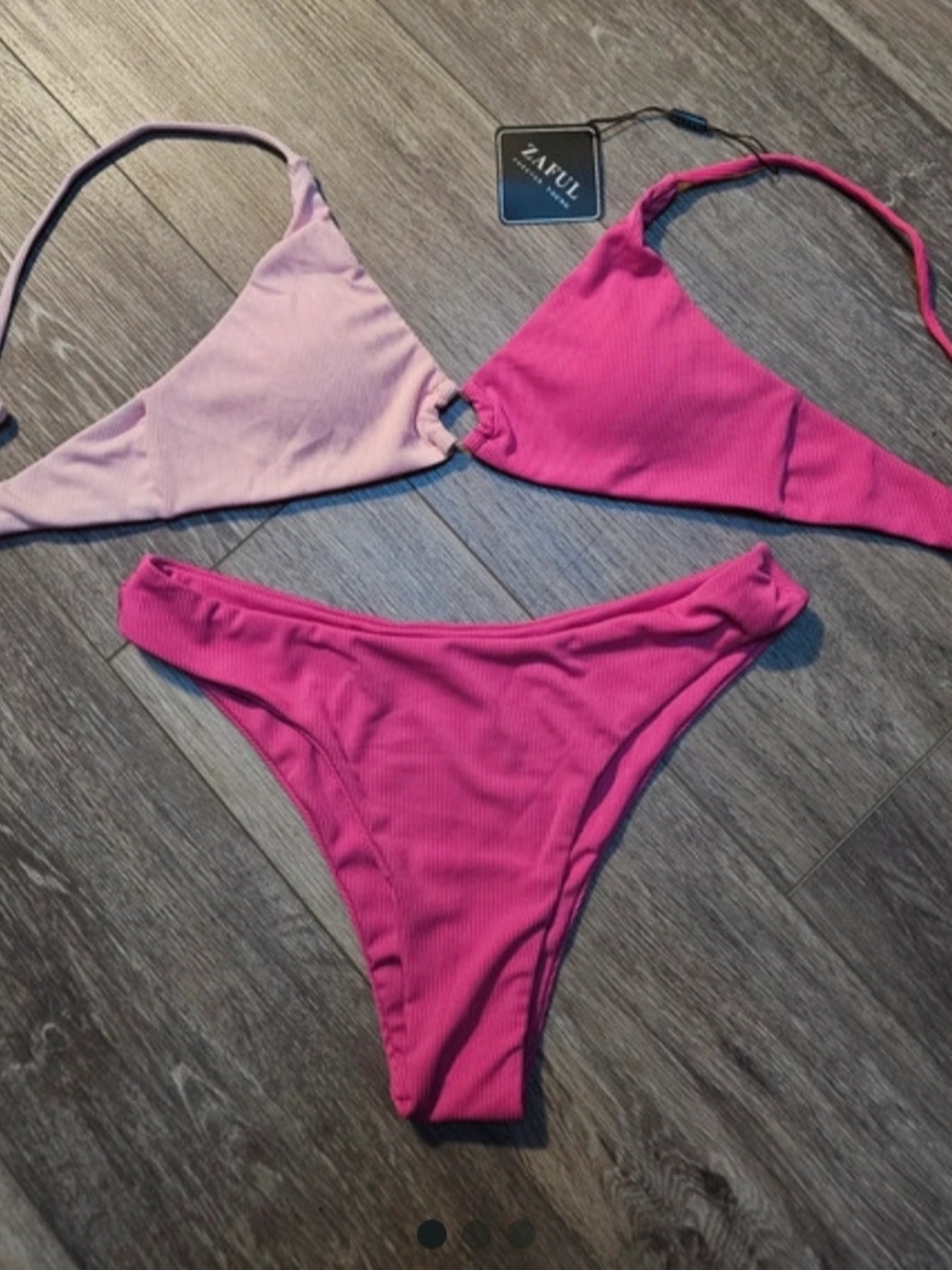 Zaful Two-Tone Pink Ribbed Triangle Bikini Size Medium 6
